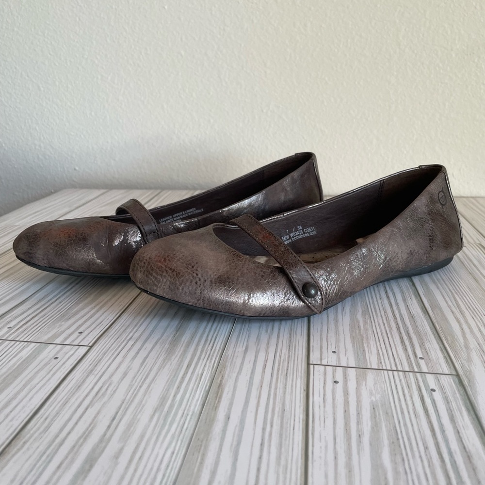 Born Dublin Metallic Brown Leather Mary Jane Flats